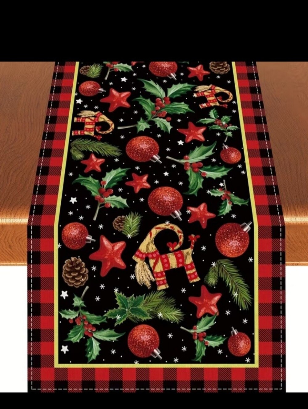 New Swedish Christmas Table Runner Red Black Dala Horse Yule Scandinavian 13x73